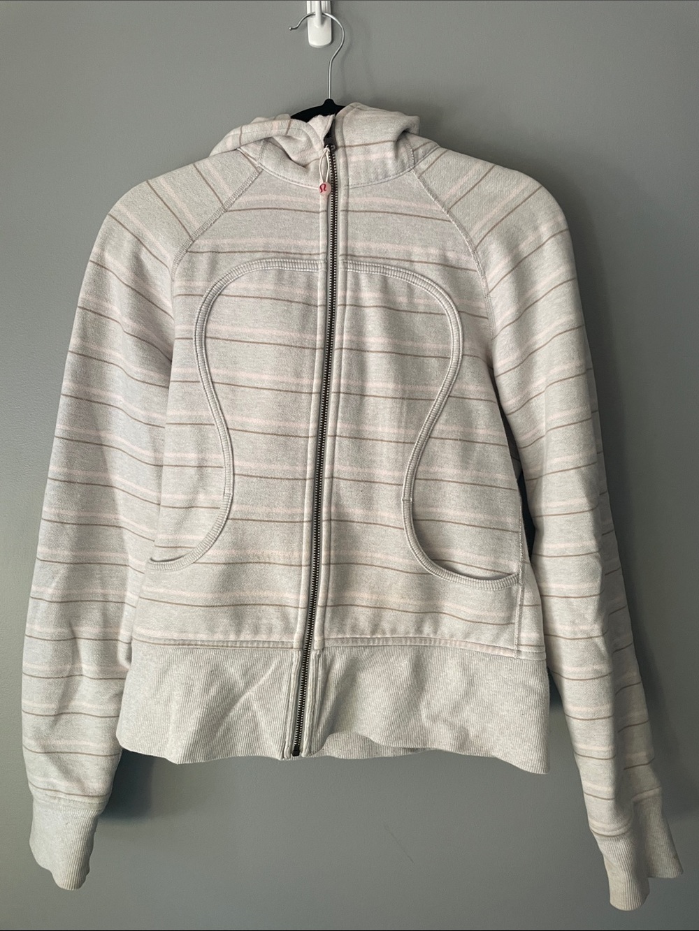 lululemon athletica Cream Striped Hooded Zip Jacket
